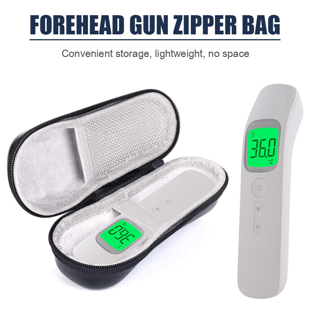 Forehead Thermometer Storage Bag Portable PU Leather Shockproof Zipper Bag