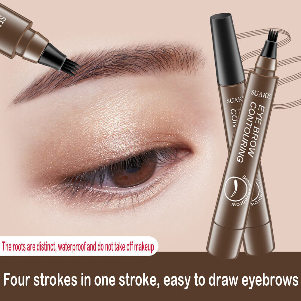 SUAKE Waterproof Eyebrow Pen 4-Fork Tip Eye Brow Pencil Brown (Dark Brown)