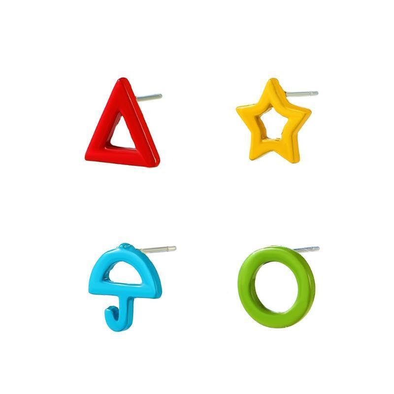 Simple Color Geometric Earrings Set Sweet and Fun Small Fresh Fashion Earrings