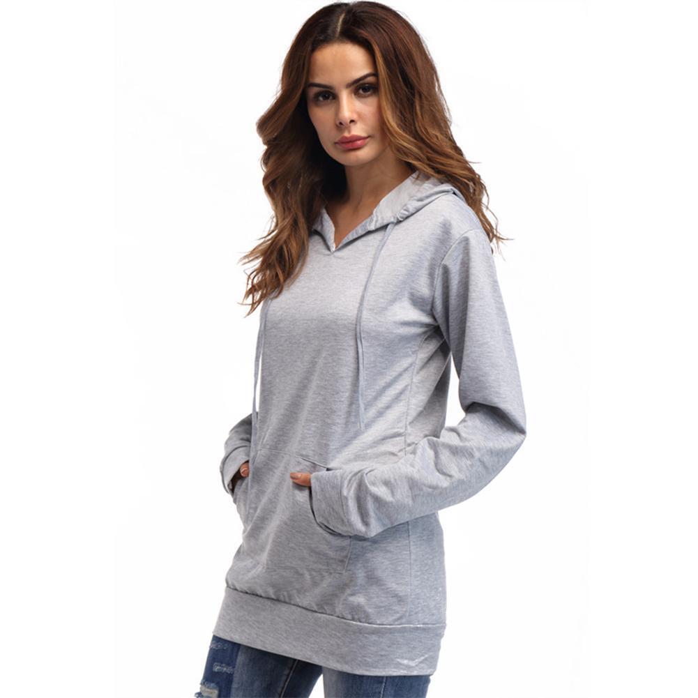 Cotton Pure Color Loose Hoody Female Pullover Long Sleeve Women Hoodie (XL)