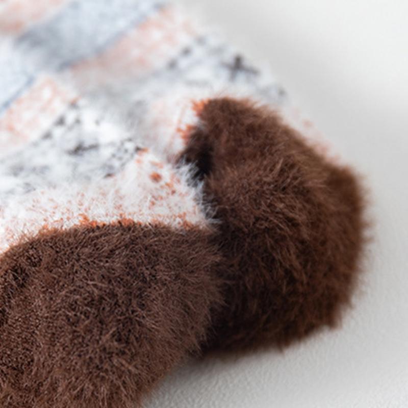 5 Pairs Men Winter Warm Knit Furry Socks Ethnic Multicolor Fuzzy Thermal Hosiery