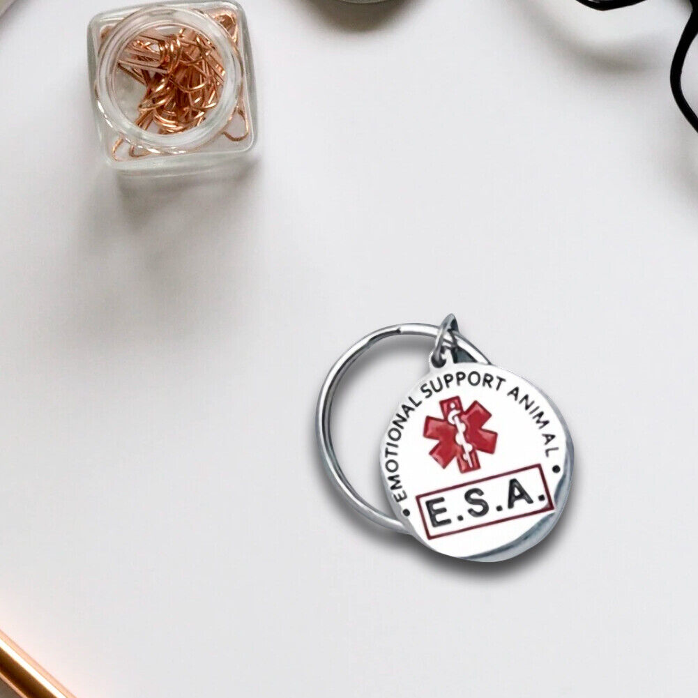 ESA Stainless Steel Dog Tag Emotional Support Pet Necklace Collar Keychain