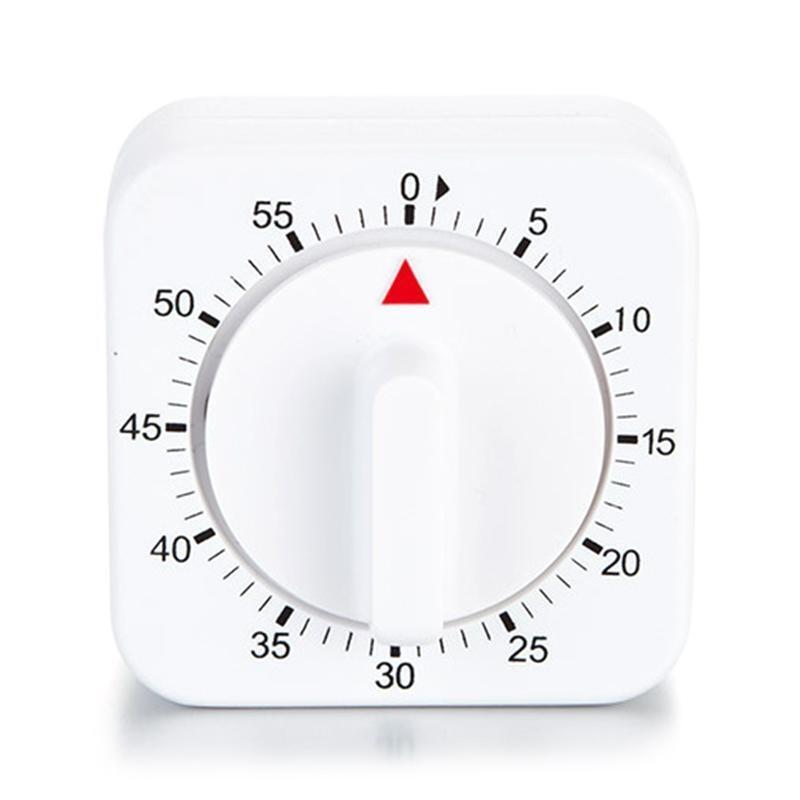Square Timer Mechanical White with Black Markings 60 Minutes No Battery Required