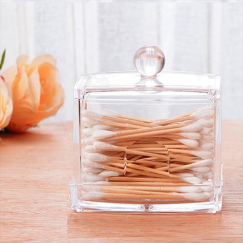 Acrylic Makeup Organizer Cotton Swabs Qtip Container Cosmetic Makeup Pad Storage