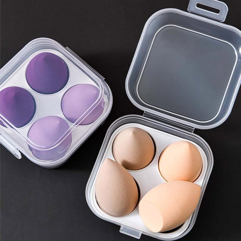 Transparent 4 Grids Travel Beauty Powder Puff Storage Box Makeup Egg Drying Case