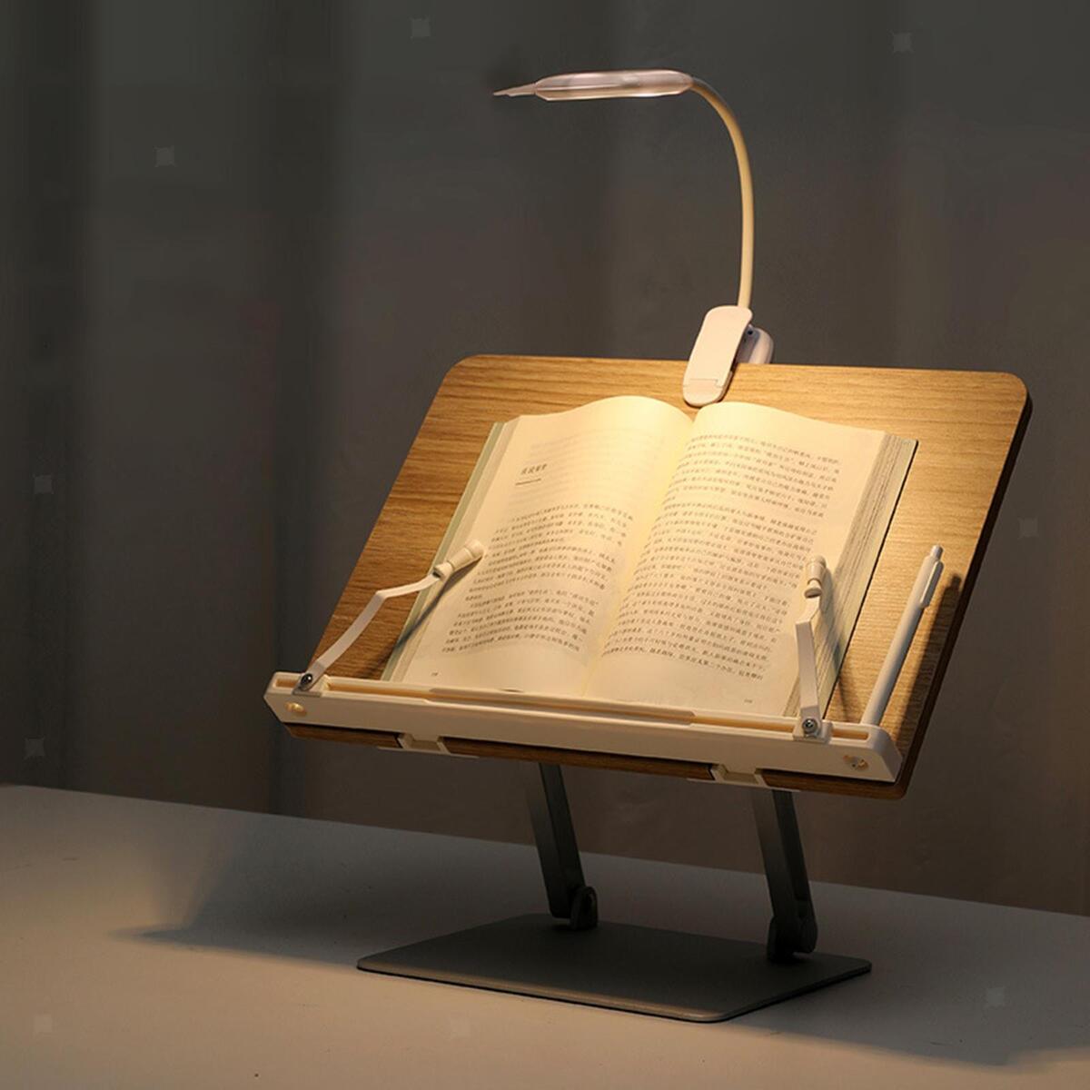 Bamboo Book Stand for Reading with Adjustable Aluminium Alloy Arm Base