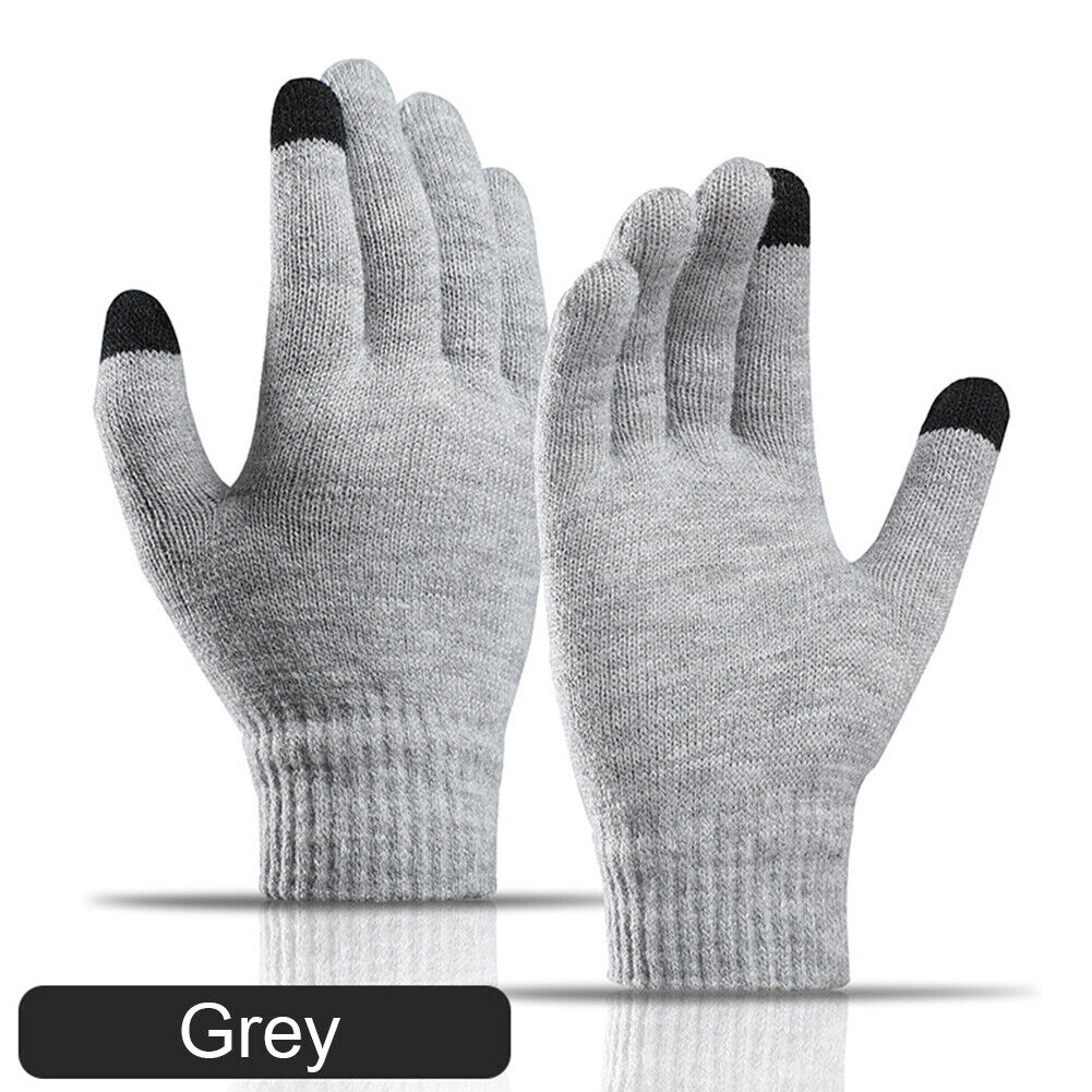 Full Finger Knitted Gloves Men Women Bike Warm Touch Screen Mittens (Grey)