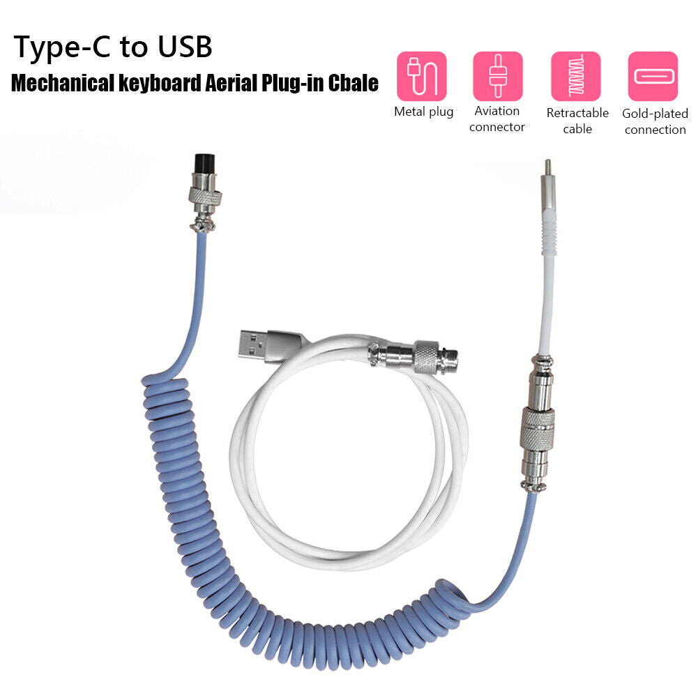 Ajazz AL60 Mechanical Keyboard Aviator Cable Coiled Type-C USB Wire (Blue)