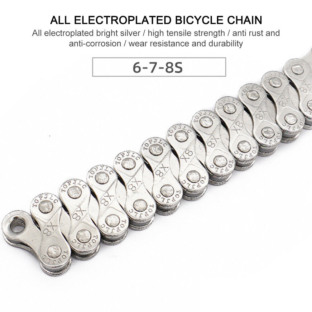 6 7 8 Speed Bicycle Chain Carbon Steel Bike Chain 1/2 x 2/32 inch 116 Links