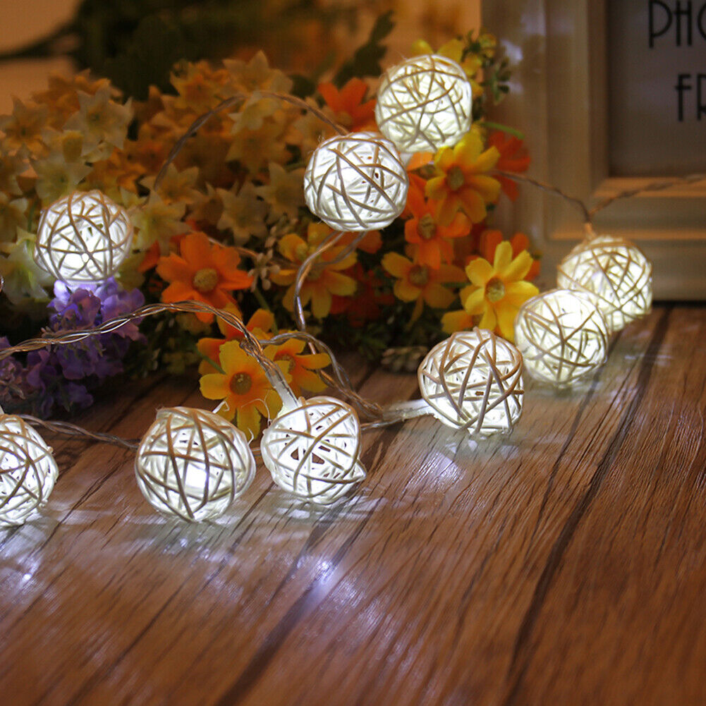 1.2M 10LED Rattan Ball LED String Lighting Wedding Party Curtain Light
