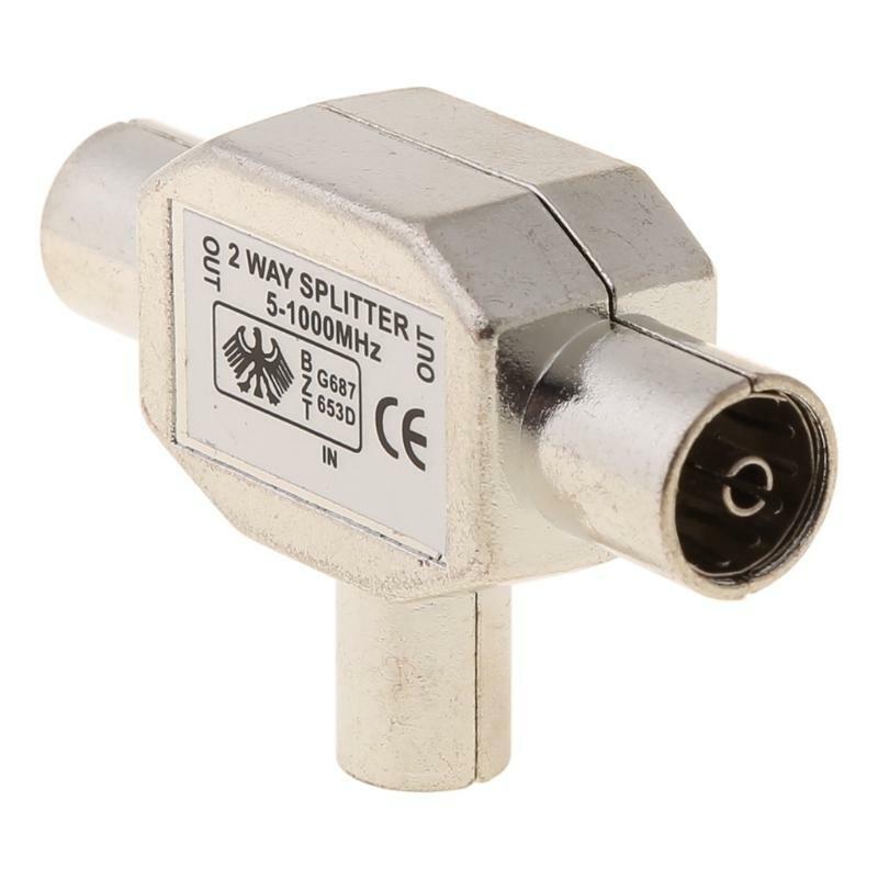 2 Way T Splitter1x Male to 2 x Female Metal COAX Coaxial TV Aerial Adapter