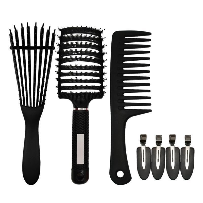 Anti-Static Comb with 4pcs Hair Clips Set Detangling Hair Brush Scalp Massage