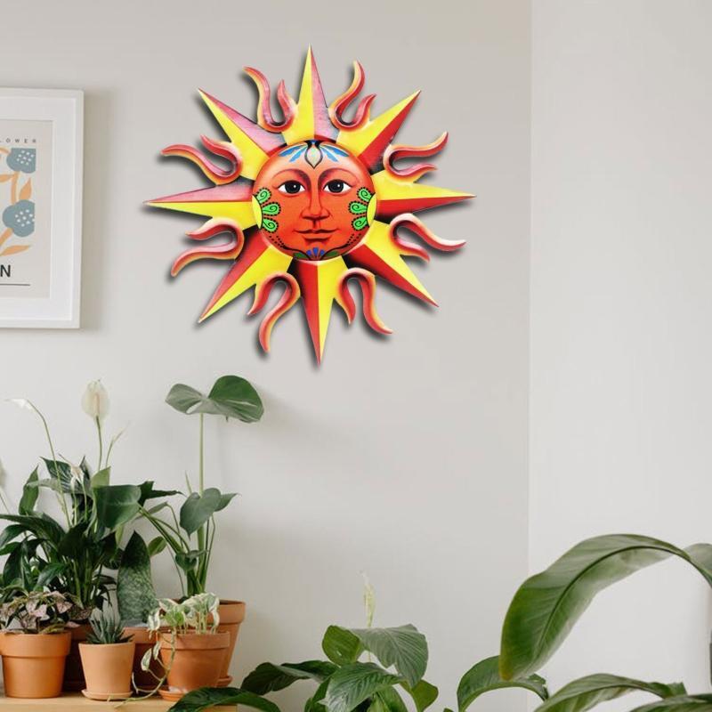 Metal Iron Sun Face Wall Decor Hanging for Indoor Outdoor Home Garden Ornaments