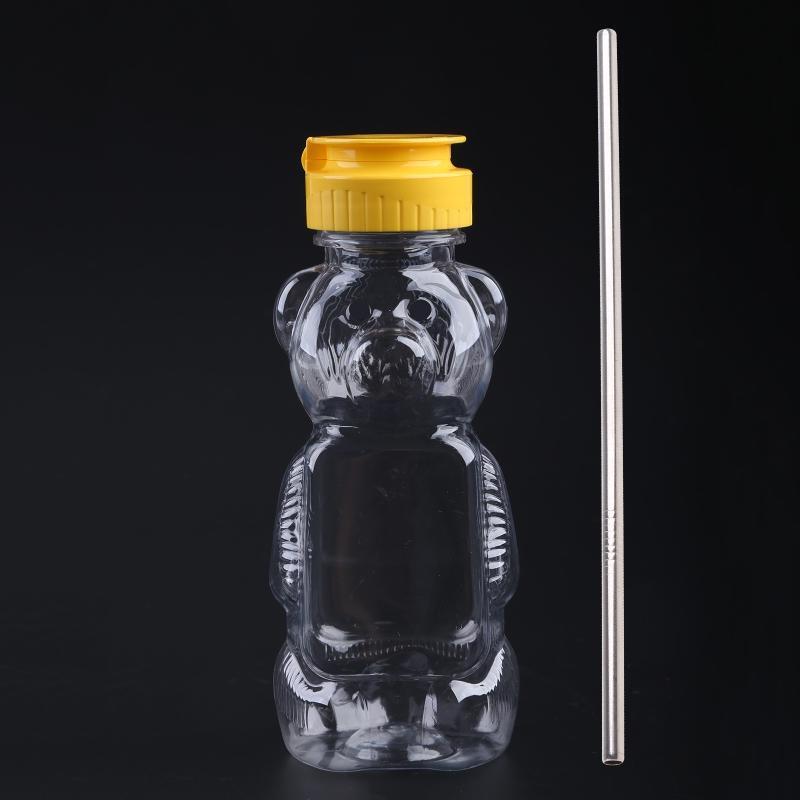 Lovely Cartoon Bear Straw Cup Water Bottle with Lid Leakproof Home Travel Couple