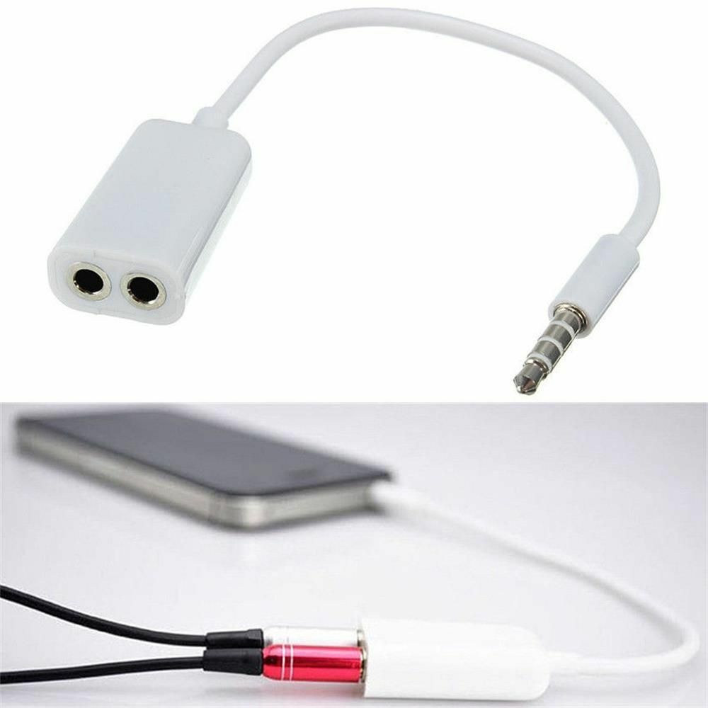 Plug Extension White 1 Male To 2 Female Audio Cable 3.5mm Headphone Y Splitter