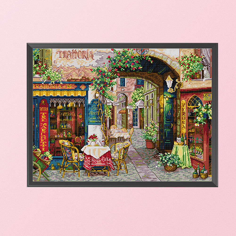 Stamped Full Embroidery 11CT DIY Verona Cafe Cross Stitch Canvas Kit Craft