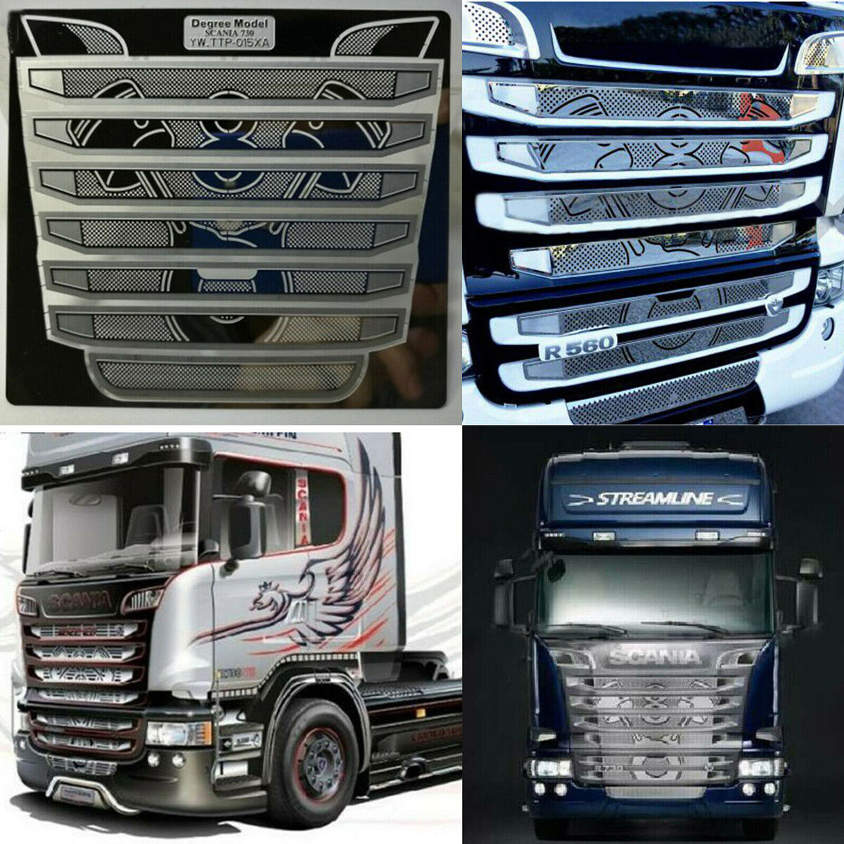 For 1/14 RC Tamiya Scania R730 Metal Bumper Intake Hood Front Grill Modification
