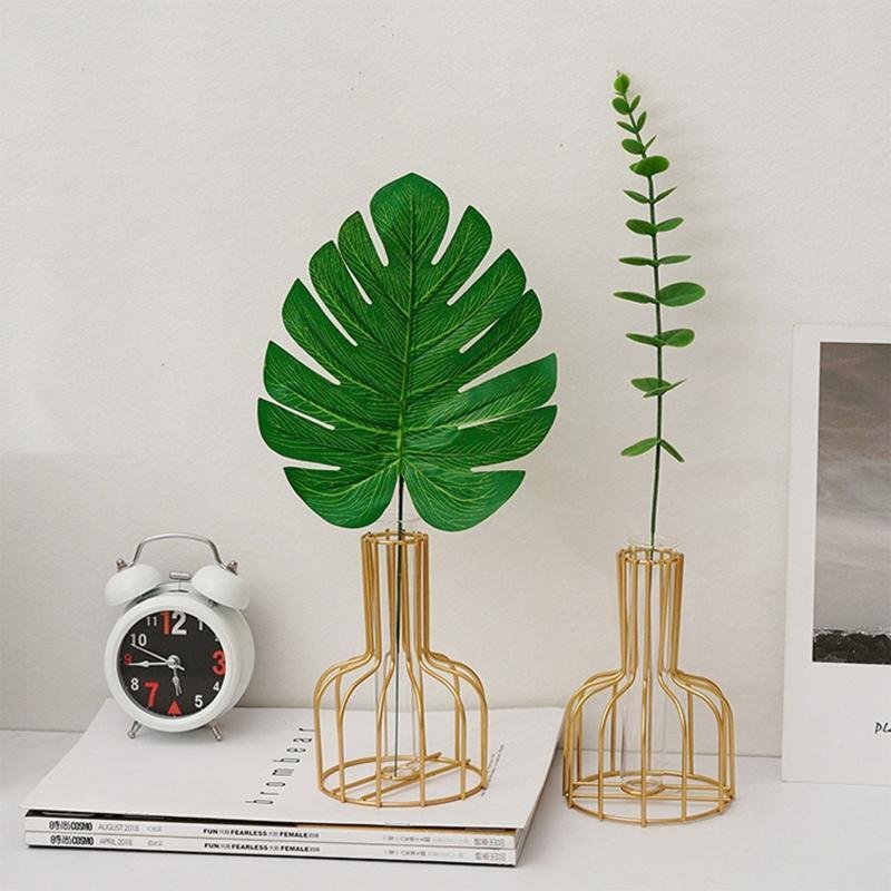 Nordic Style Wrought Iron Flower Pot Glass Tube Vase Hydroponic Plant Flowers