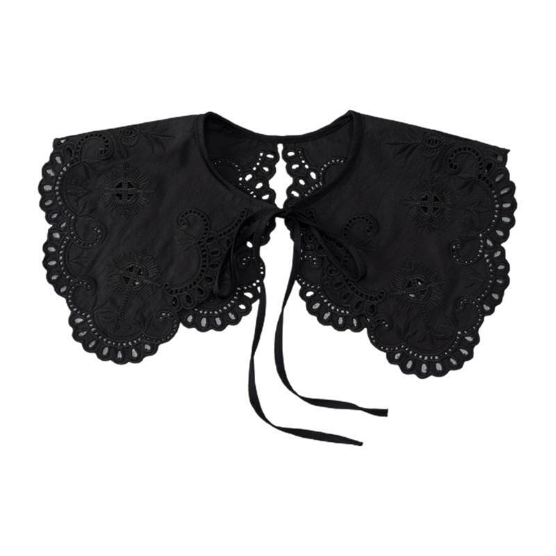 Women Organza Embroidery False Collar Wrap Hollow Out Lace Black Shawl Necklace