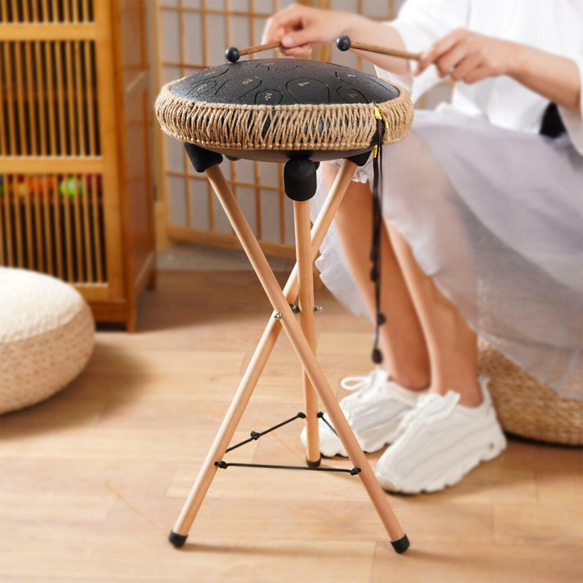 Wooden Ethereal Drum Holder Bracket Adjustable Folding for Triangular Drum