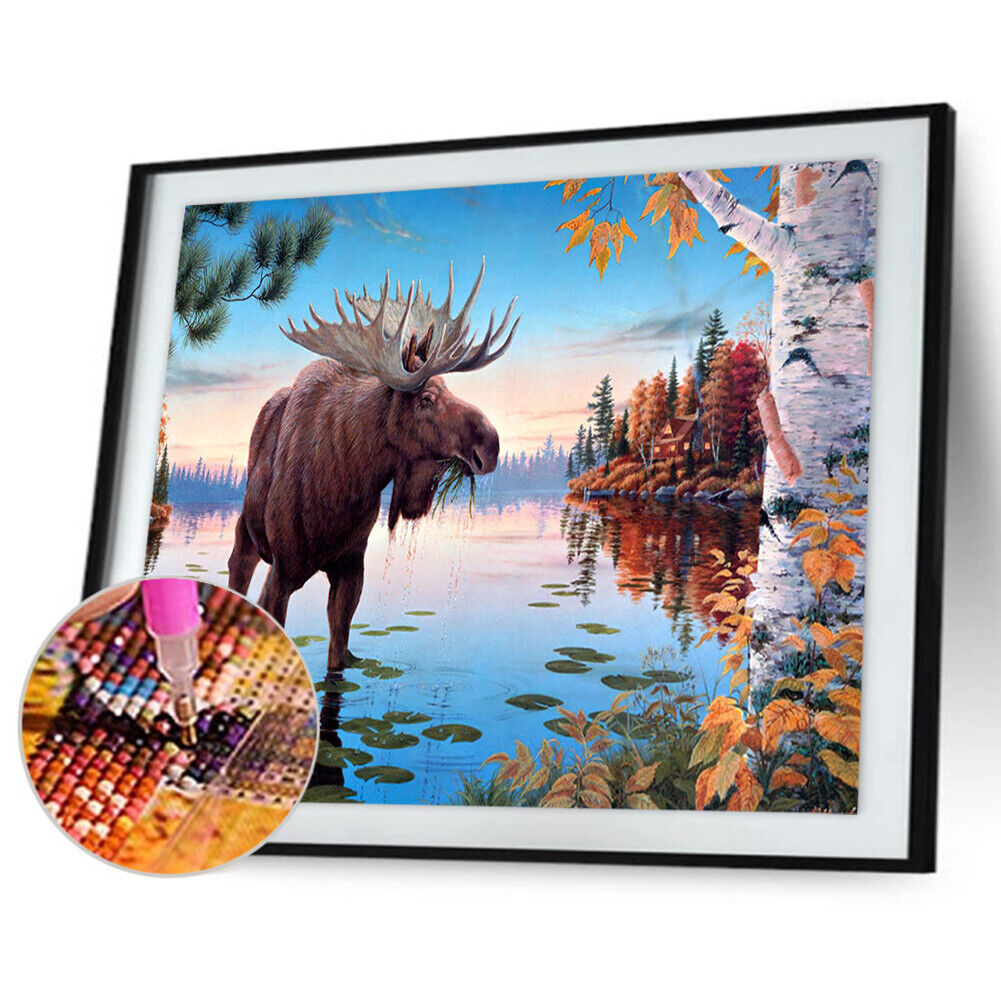 Lakeside Elk 5D DIY Full Drill Diamond Painting Embroidery Kit Cross Stitch