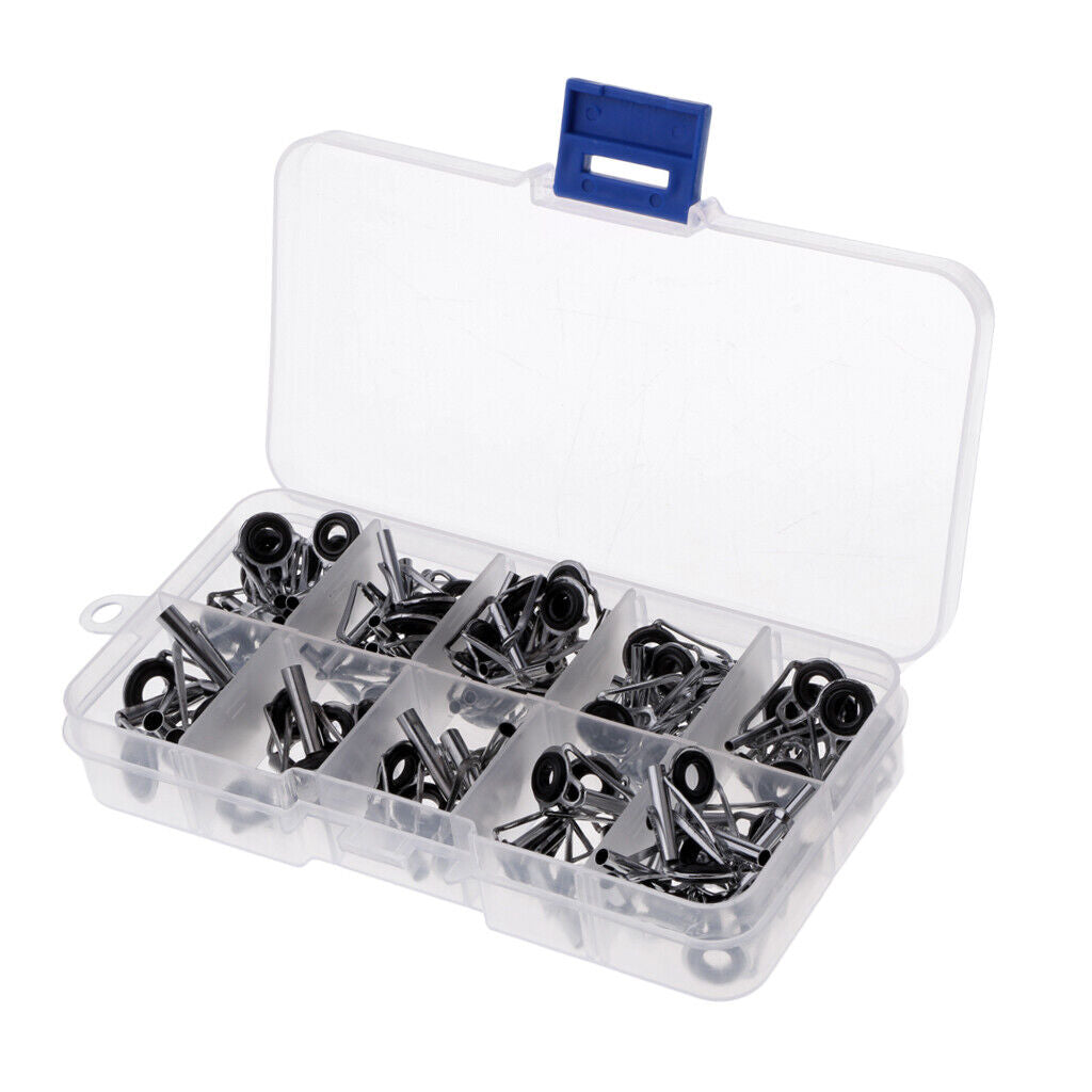 80Pcs Fishing Rod Guides Eye Ring DIY Parts Rod Building Repair Kits 1#-10#