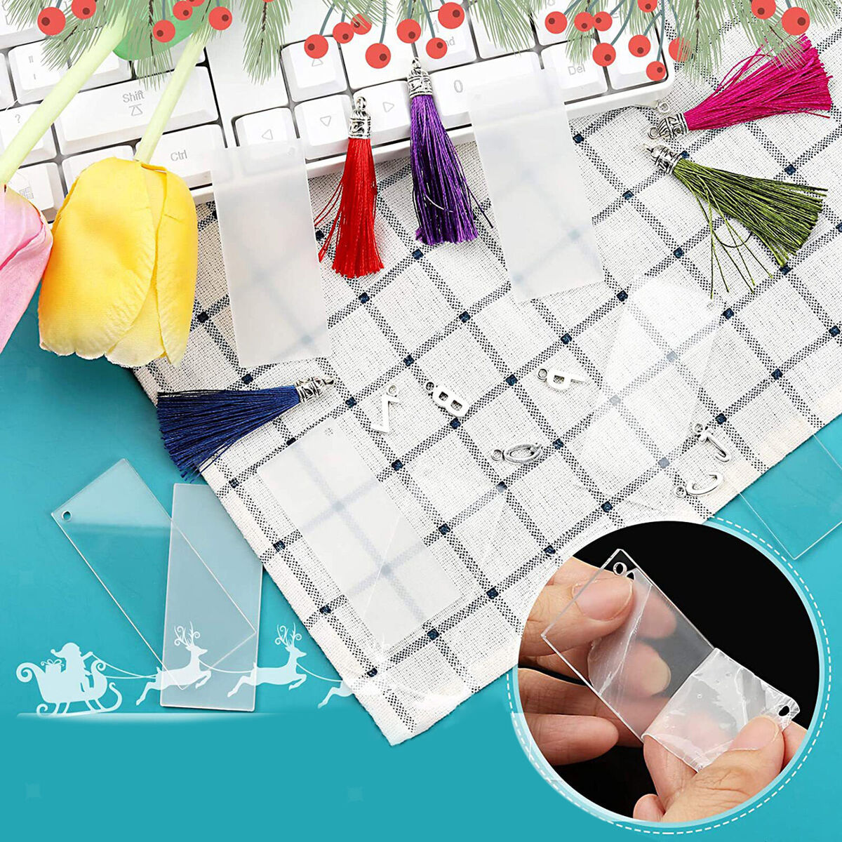 Clear Keychain Tassels Charms Blanks and Letter for DIY Keychain Bracelet