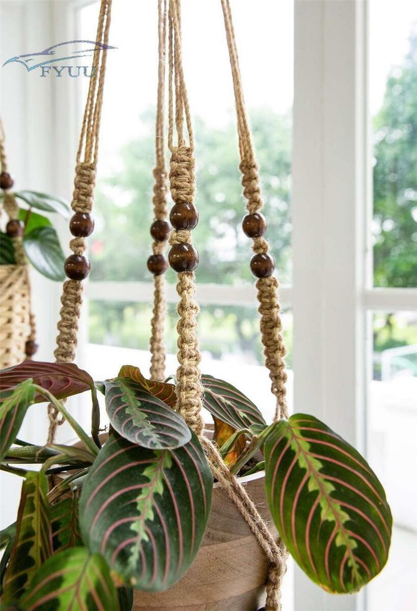 1pc Wood Beads Decorative 35 Inch Plant Hanger Planter Basket Flower Pot Holder