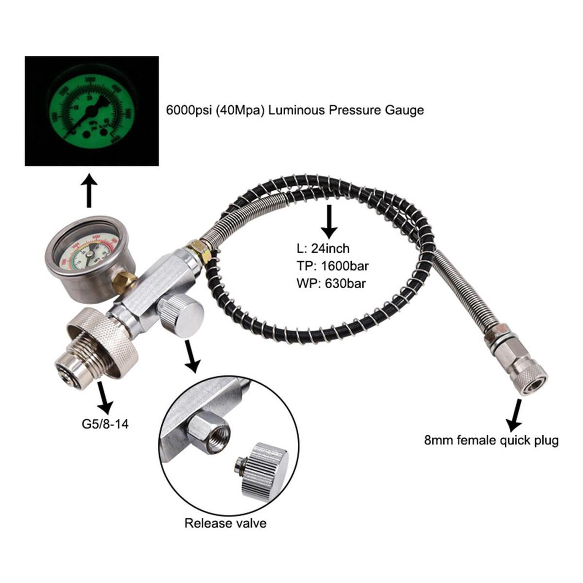 Fill Adapter with Gauge for Pcp Scuba Tank Diving Cylinder Inflation Valve