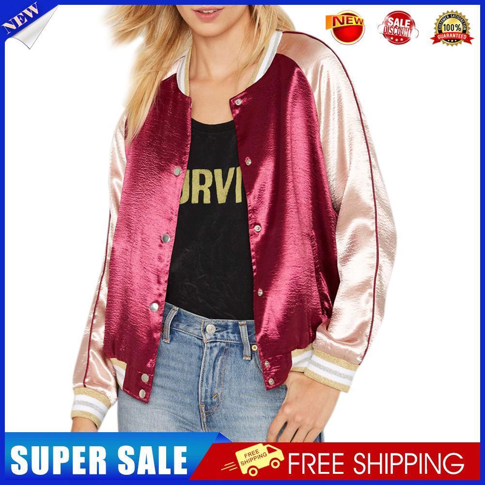 Bomber Jacket  Long  Sleeve Baseball Coat(Burgundy)M-116703.02