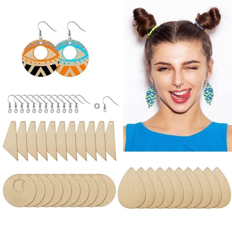 60x/Set Blank Teardrop Tapered Cutout Pendants Handmade Unfinished Wood Earrings