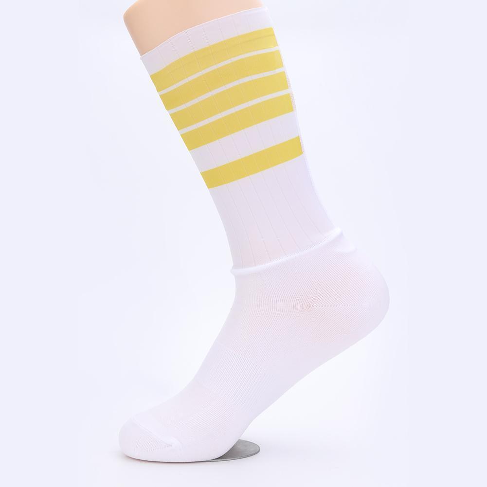 Anti-slip Sports Socks Women Men Cycling Calf Length Socks (Yellow Stripe)