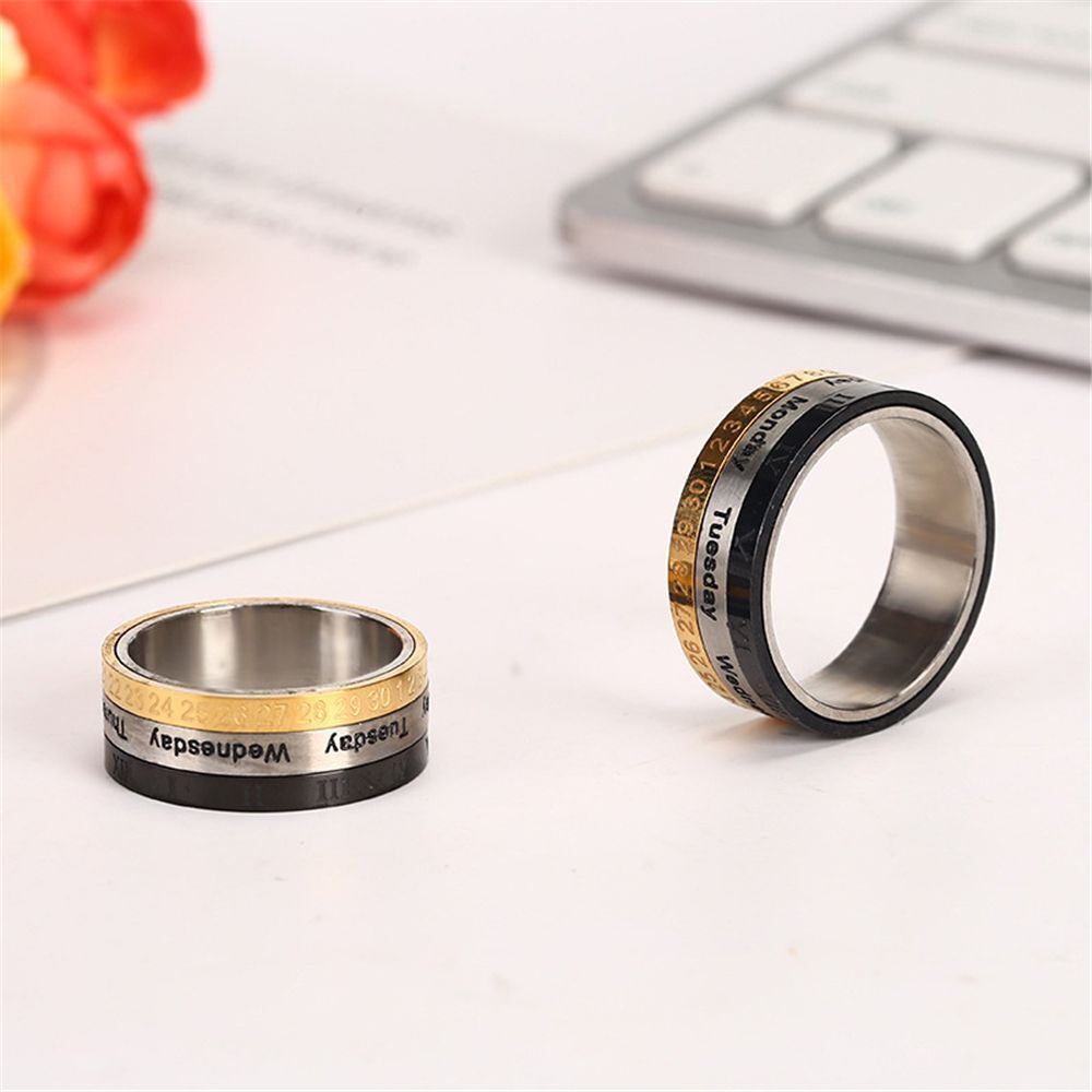 Steel Biker Date Time Calendar Roman Numerals Rings 3 Part Punk Rotatable