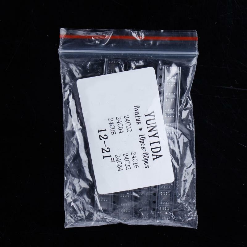 60 Pcs 6 Kinds 24C02 24C04 24C08 24C16 24C32 24C64 Memory IC Sop SMD Kit