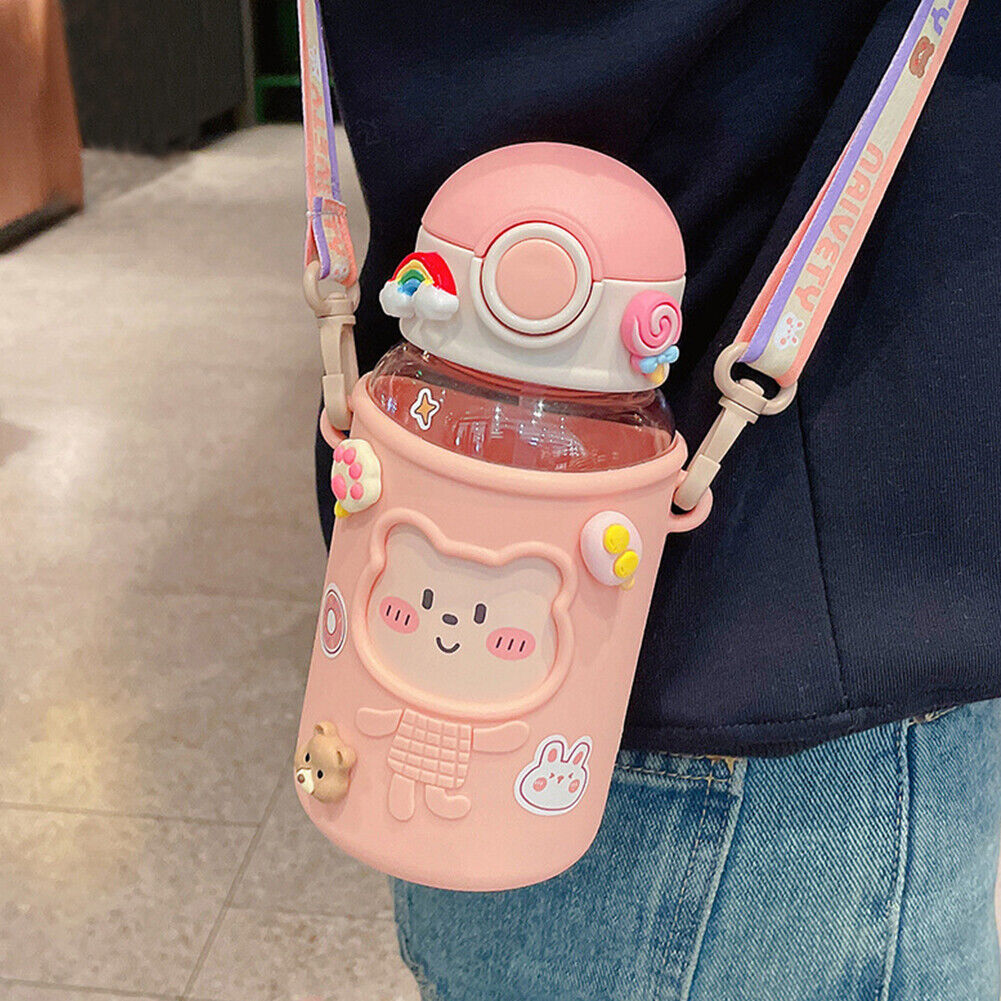 620ML Kids Water Sippy Cup with Silicone Bag Cartoon Feeding Bottle (Pink)
