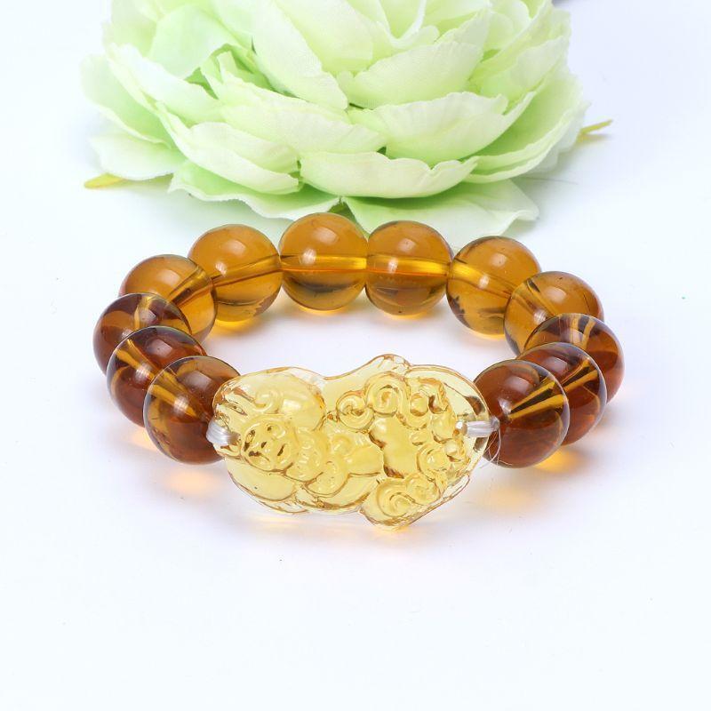 Luck Pixiu Bead Bracelet Feng Shui Citrine Gem Stone Bracelet Gift for Men Women