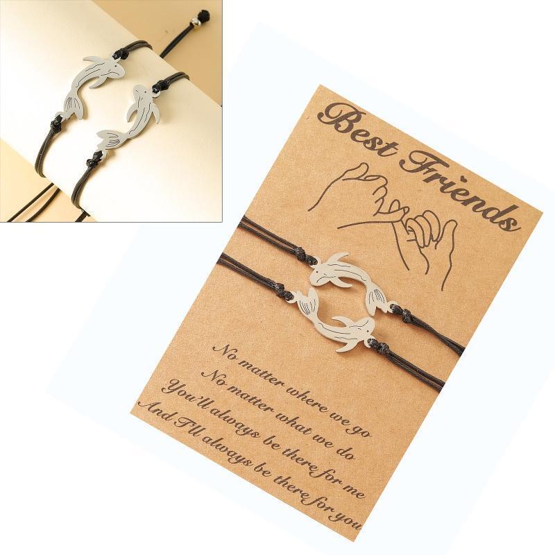 2Pcs Stainless Steel Yin Yang Pendant Bracelet Fish Yin Yang Adjustable Cord