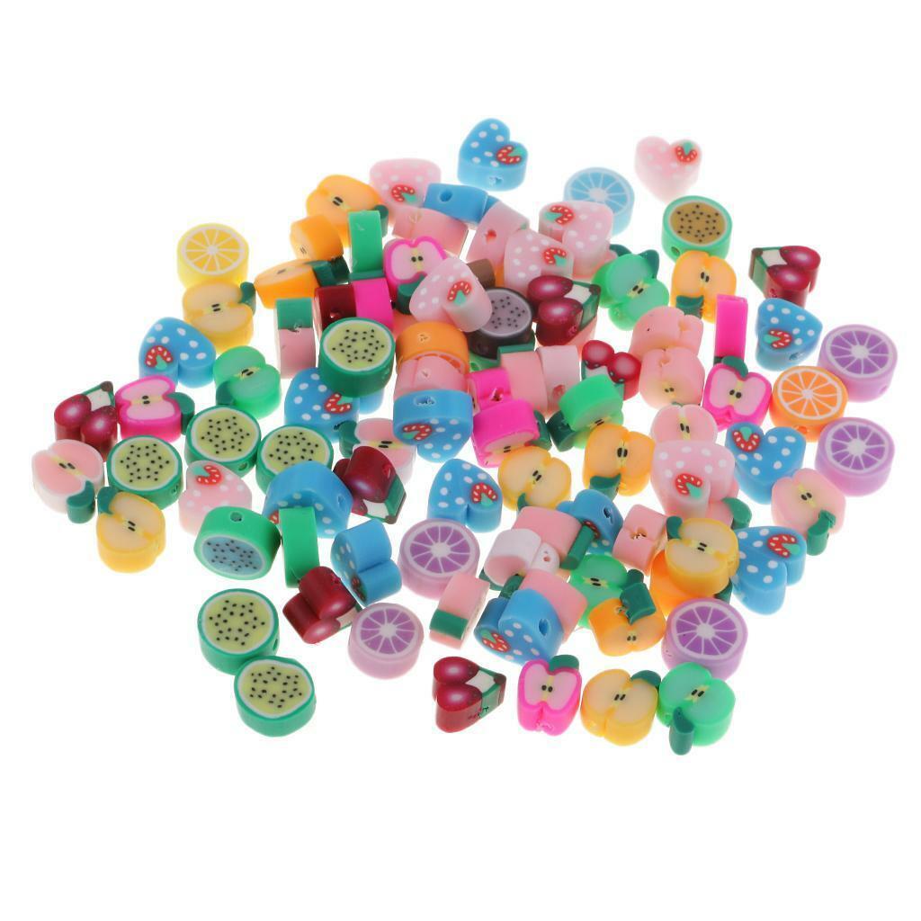100 *   Mixed   Handmade   Polymer   Clay   Fruits   Flat   Spacer   Bead
