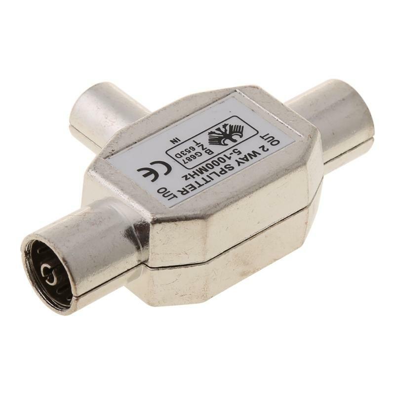 2 Way T Splitter1x Male to 2 x Female Metal COAX Coaxial TV Aerial Adapter