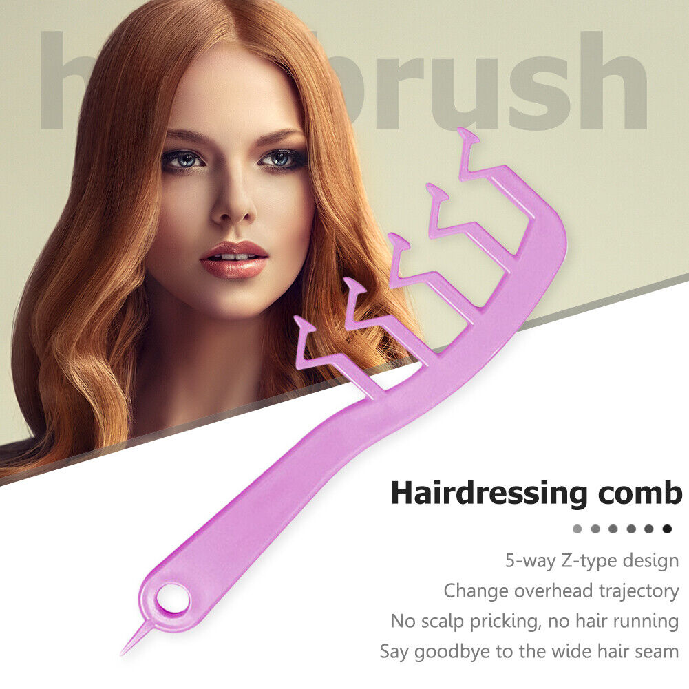 Z Shape Hair Slit Comb Curly Bangs Styling Puff Hair Brush Beauty (Purple)