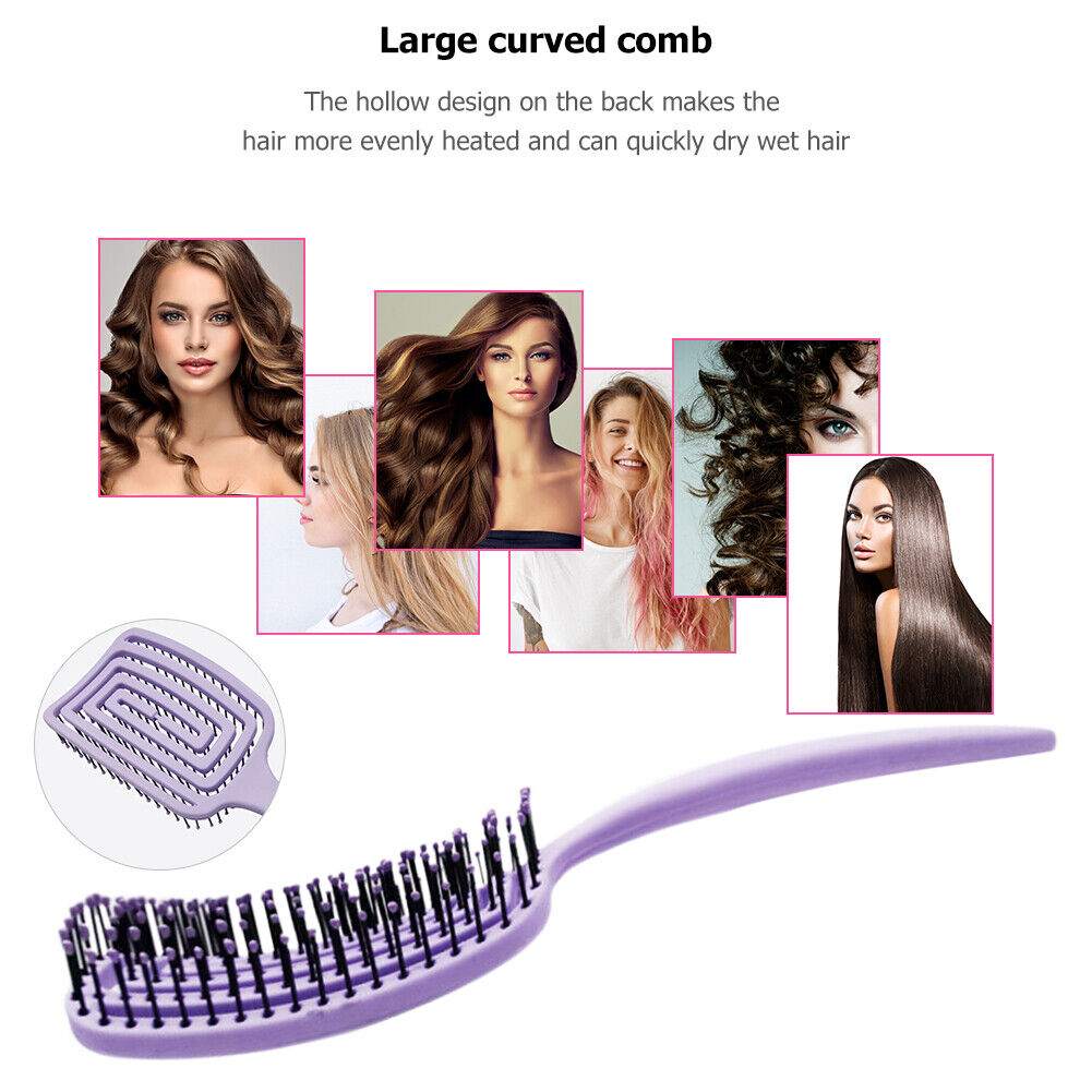 Hollow Mosquito Coil Large Curved Hair Comb Scalp Massage Brush (Purple)