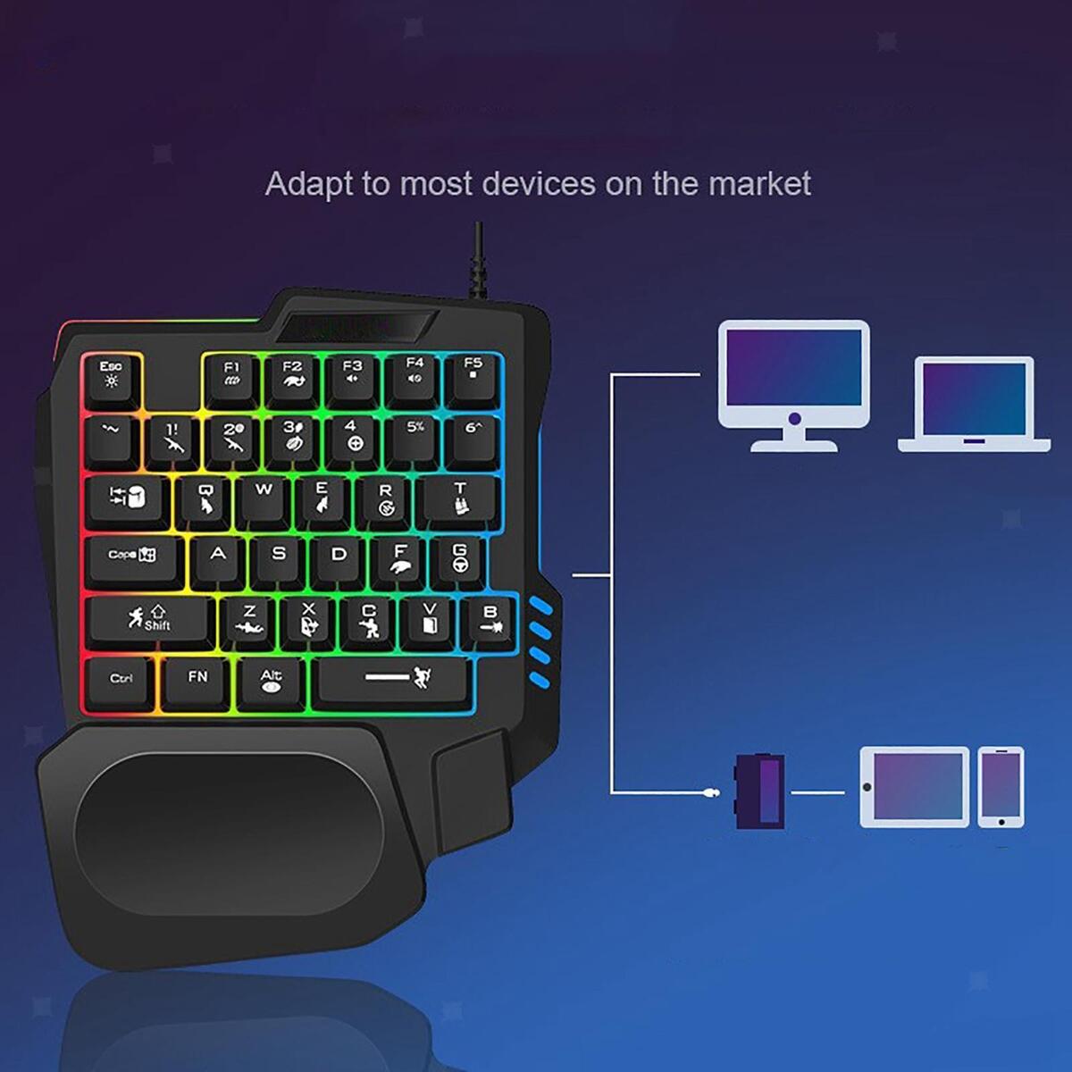 Gaming Keypad RGB Backlit Small One-Handed 35-Key Portable for Video Gaming