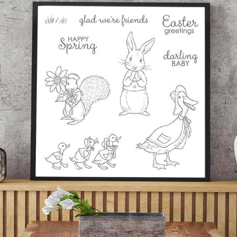 Cute Rabbit Metal Cutting Dies And Clear Stamp Set For DIY Scrapbooking Photo