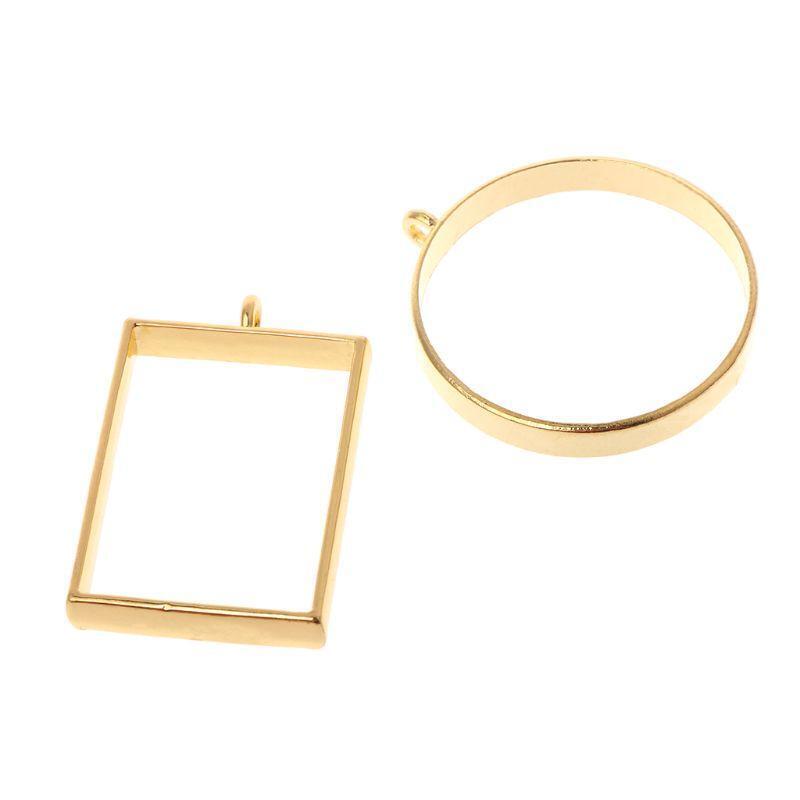 10 Pcs/Set Geometric Metal Frame w/Loop Hollow Round Square Shape Pendant Holder