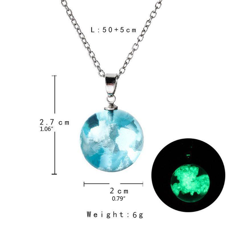 Glass Ball Pendant Necklace Luminous White Cloud Blue Sky Necklace Jewelry Decor
