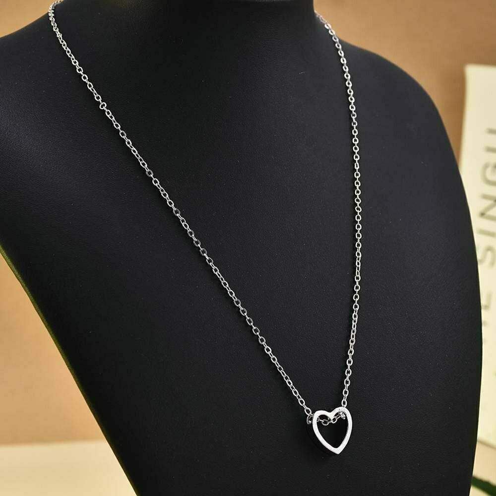 Gift Choker Jewelry LOVE Heart Pendant Charm Necklace Stainless Steel Chain