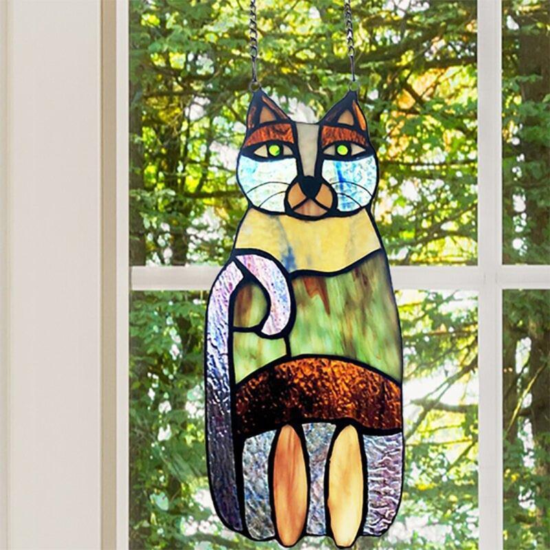 Hanging Decoration Glass Sun Catcher Kitten Painted Cartoon Ornament Pendants