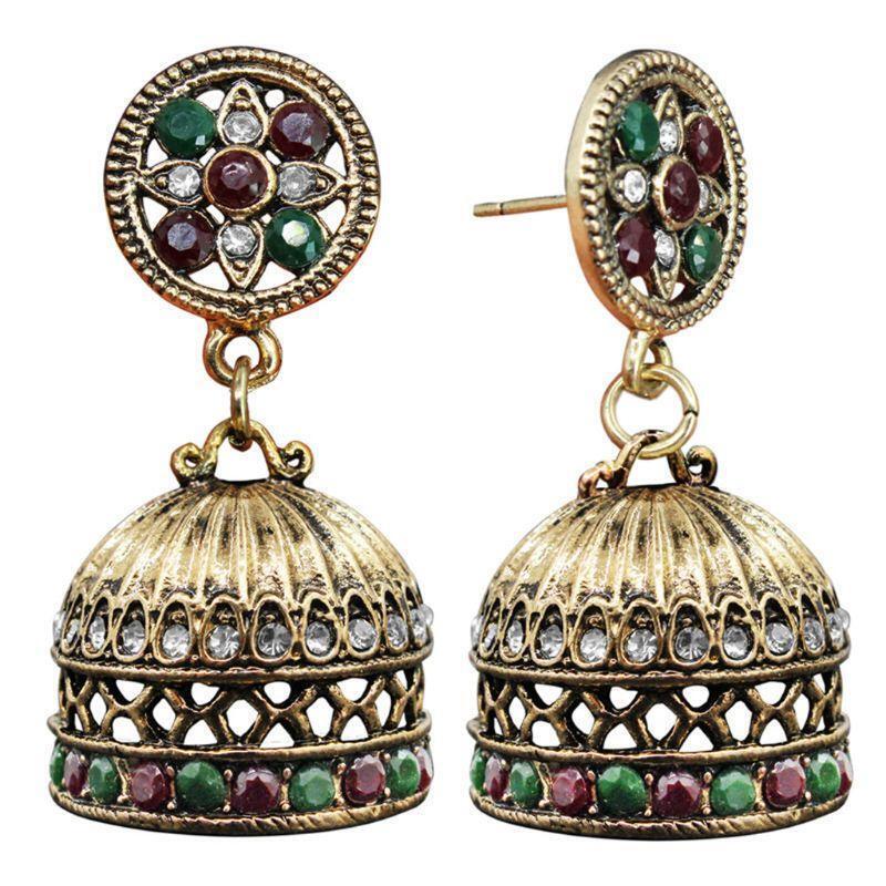 Ethnic Bali Jhumka Jhumki Brocade Crystals Mexico Gypsy Dangle Earrings Jewelry