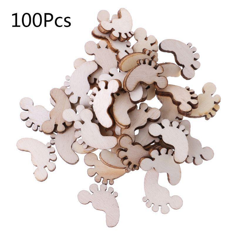 100 Pcs Little Feet Wooden Slices Kit Party Props Wood Embellishments Gift Tags