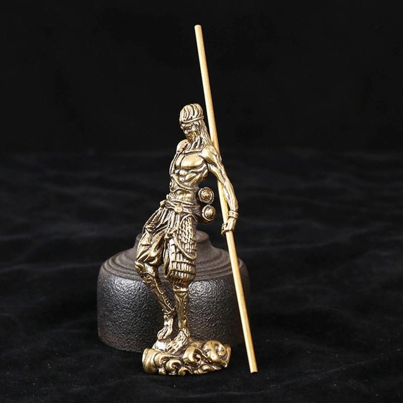 Brass Monkey King Statue Chinese Tradition Ancient Home Bedroom Book Room Decor